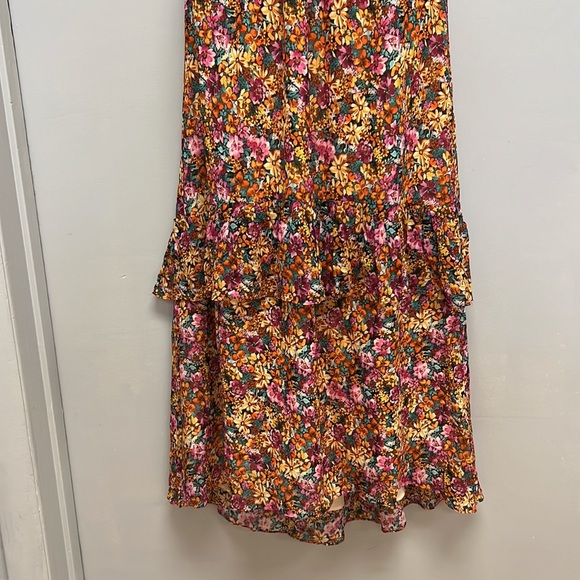 Lavender Brown Floral Flutter Sleeve Ruffled Maxi Dress - Picture 2 of 10